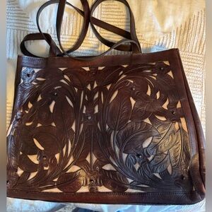 Hand tooled Mexican Leather Tote Bag